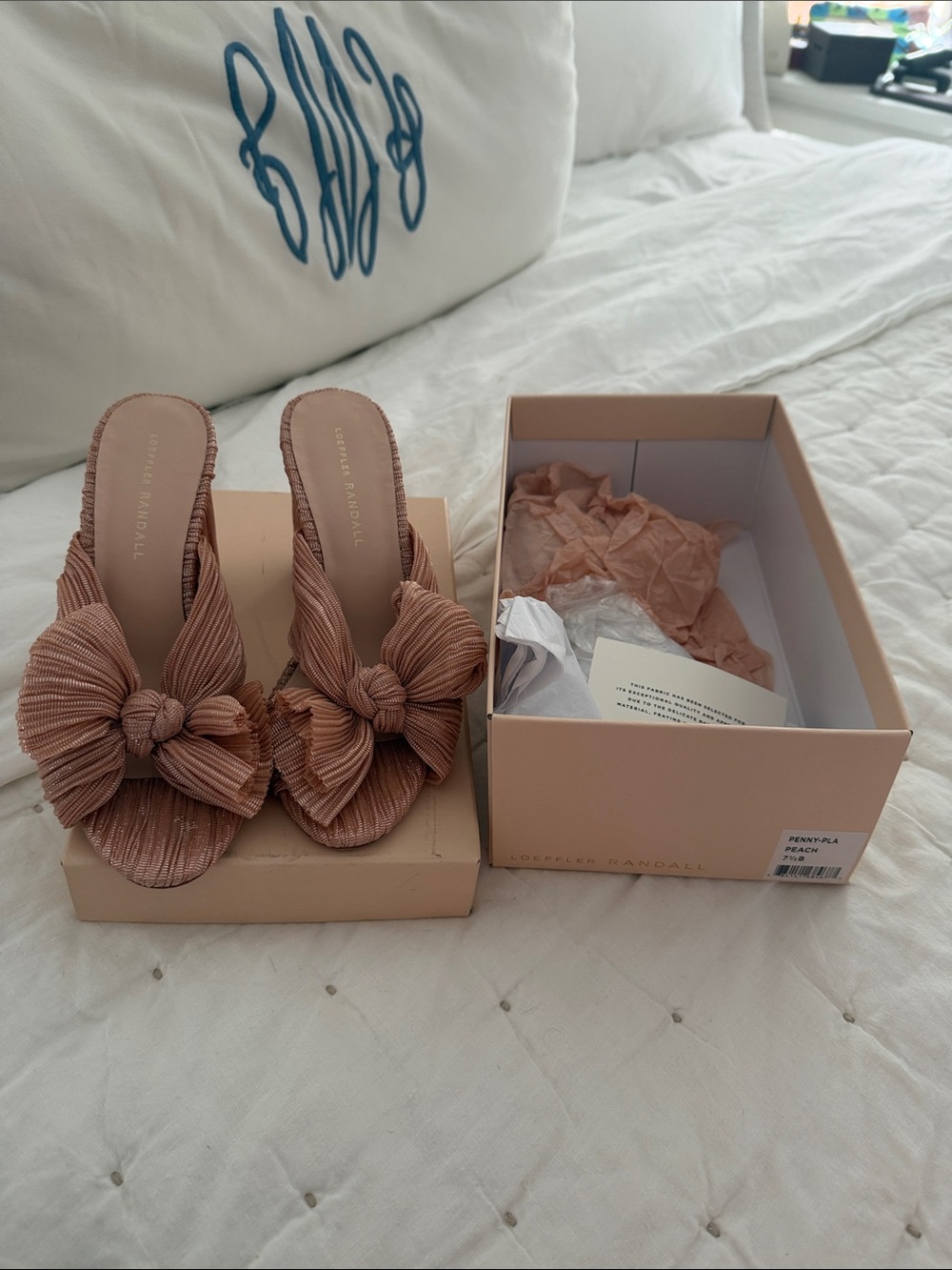 Loeffler Randall Penny sandal Peach Knotted Pleat Slide Mules new in box